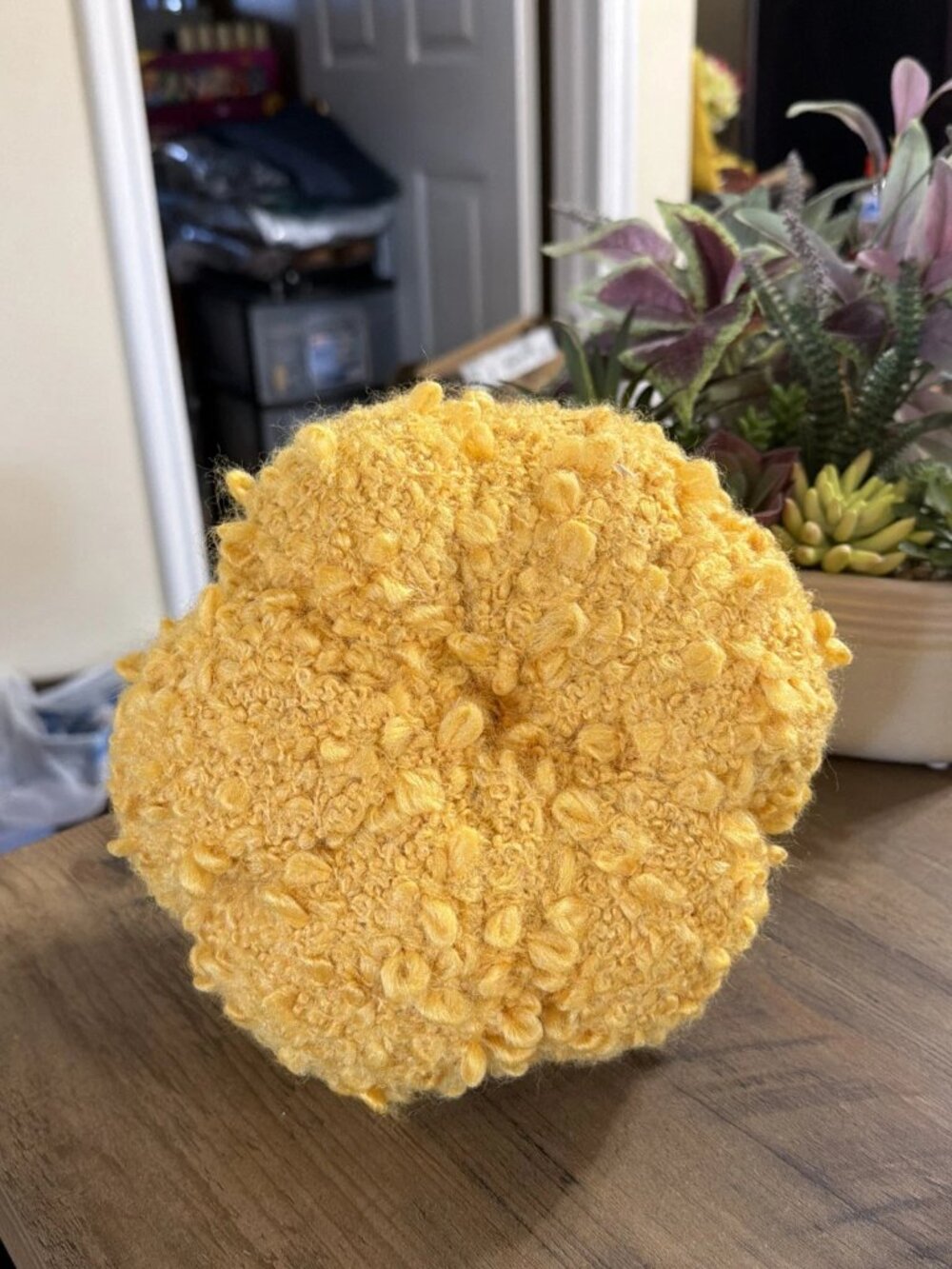Yellow Harvest Pumpkin 8" Plush Decoration Fabric Thanksgiving - Picture 3 of 4